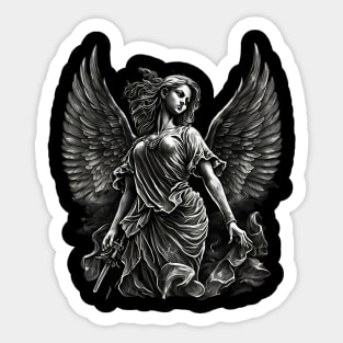 Angel statue in tattoo style | Original design of angel statue with tattoo elements Sticker